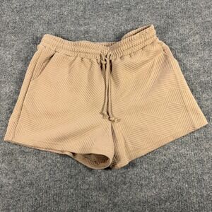 Ebb & Flow Geometric Textured Knit Drawstring Shorts Tan Size Medium Athleisure